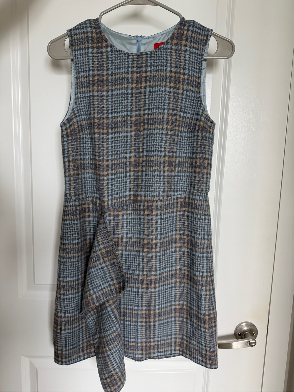 Sleeveless Plaid Midi Dress in Light Blue and Brown